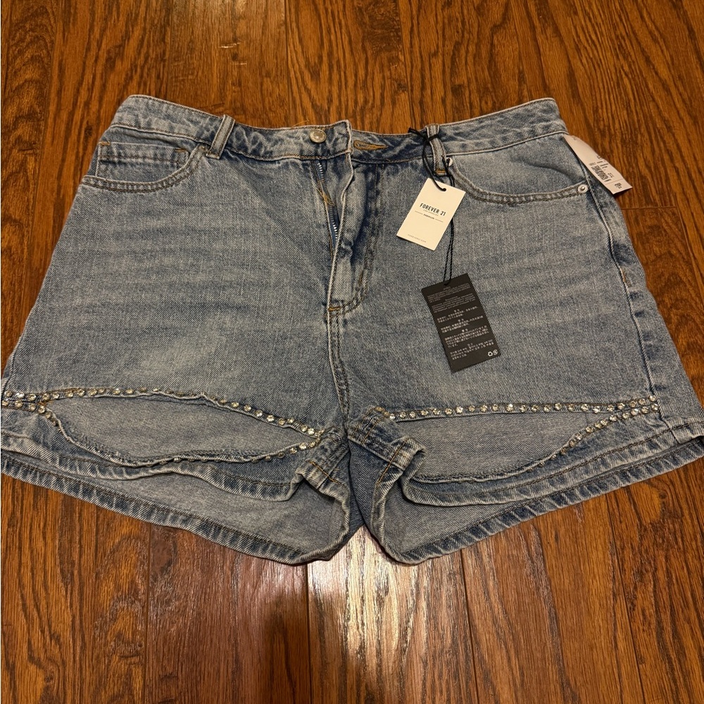 Forever 21 Blue Jean Shorts with Rhinestone Detail